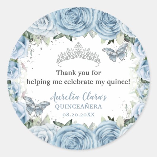 ベビーブルーフローラ蝶ティアラQUINCEAENERA ラウンドシール (正面)