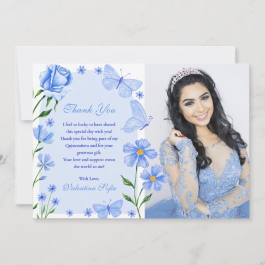 ベビーブルーフローラ蝶フォトキンチェニェラ サンキューカード (正面)