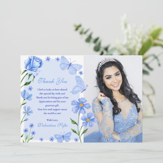 ベビーブルーフローラ蝶フォトキンチェニェラ サンキューカード (スタンド正面)