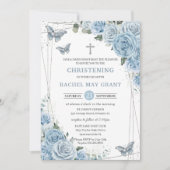 ベビーブルーフローラ蝶《キリスト教》洗礼式や命名式バプテスマ 招待状 (正面)