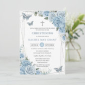 ベビーブルーフローラ蝶《キリスト教》洗礼式や命名式バプテスマ 招待状 (スタンド正面)