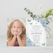 ベビーブルーフローラ蝶《キリスト教》洗礼式や命名式バプテスマ 招待状 (スタンド正面)