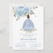 ベビーブルーフローラ金ゴールドキンセアニェラプリンセスガール 招待状 (正面)