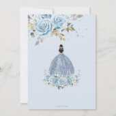 ベビーブルーフローラ金ゴールドキンセアニラプリンセスドレス 招待状 (裏面)