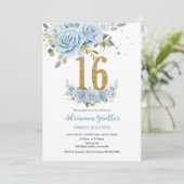 ベビーブルーフローラ金ゴールドスウィート16誕生日 招待状 (スタンド正面)