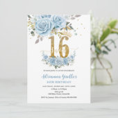 ベビーブルーフローラ金ゴールドスウィート16誕生日 招待状 (スタンド正面)