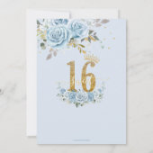 ベビーブルーフローラ金ゴールドスウィート16誕生日 招待状 (裏面)