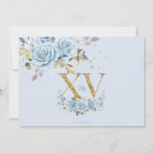 ベビーブルーフローラ金ゴールドXVキンセアニラQuince写真 招待状 (裏面)