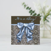 ベビーブルーブラウンヒョウ男の赤ちゃんシャワー 招待状 (スタンド正面)