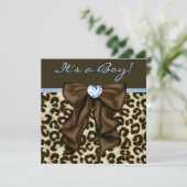 ベビーブルーブラウンヒョウ男の赤ちゃんシャワー 招待状 (スタンド正面)