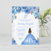 ベビーブルーブラウンヘアプリンセス誕生日パーティー 招待状 (スタンド正面)