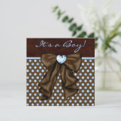 ベビーブルーブラウン男の赤ちゃんシャワー 招待状 (スタンド正面)