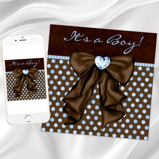 ベビーブルーブラウン男の赤ちゃんシャワー 招待状