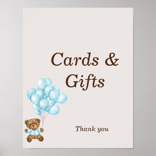 ベビーブルーベアーベイビーシャワーカスタムサイン ポスター (正面)