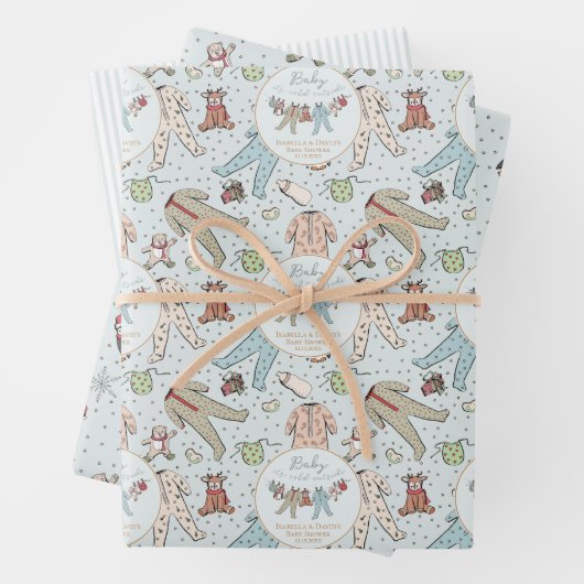 ベビーブルーベビーその寒い外の冬のベビーシャワー ラッピングペーパーシート (インサイチュ)
