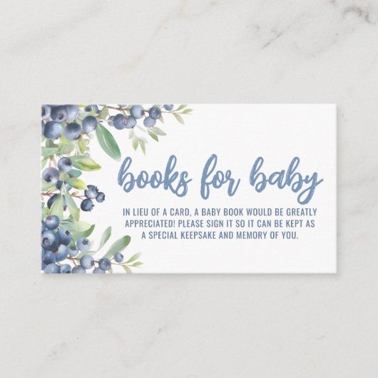 ベビーブルーベリースイートベビーシャワー用の本 エンクロージャーカード (正面)