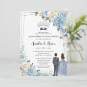 ベビーブルーホワイトフローラツインズボーイガールキンセアニラ 招待状 (スタンド正面)