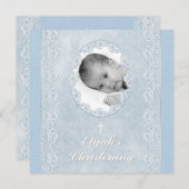 ベビーブルーホワイトボーイフォトバプテスマ《キリスト教》洗礼式や命名式 招待状 (正面/裏面)