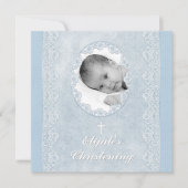 ベビーブルーホワイトボーイフォトバプテスマ《キリスト教》洗礼式や命名式 招待状 (正面)