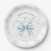 ベビーブルーボウ冬の赤ちゃんシャワー外は寒い ペーパープレート (正面)
