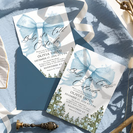 ベビーブルーボウ冬の赤ちゃんシャワー外は寒い 招待状