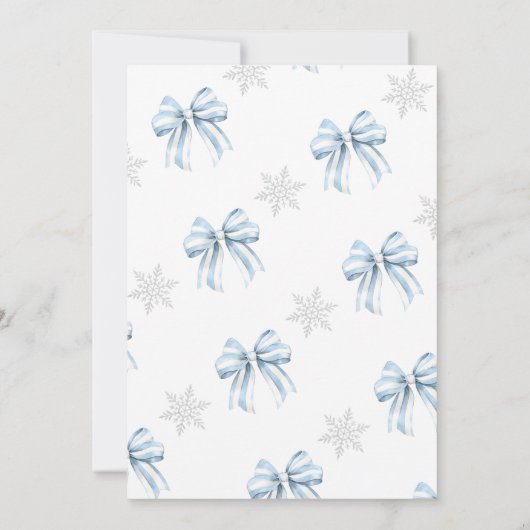 ベビーブルーボウ冬の赤ちゃんシャワー外は寒い 招待状 (裏面)
