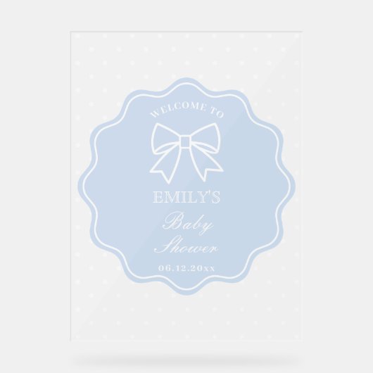 ベビーブルーボウ水玉模様ボーイベビーシャワーへようこそ アクリルサイン