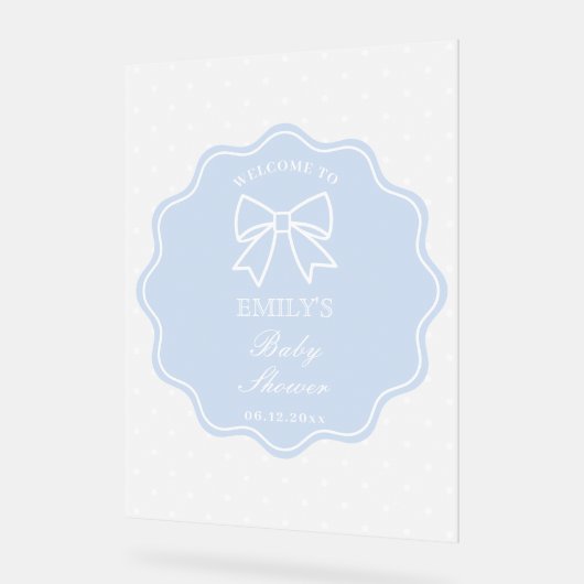 ベビーブルーボウ水玉模様ボーイベビーシャワーへようこそ アクリルサイン (傾斜)