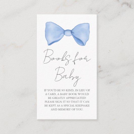 ベビーブルーボウ赤ちゃんシャワー用の本 エンクロージャーカード (正面)