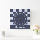 ベビーブルーボーイジオメトリックスクエアパターンキルトベビー スクエア壁時計 (ホーム)