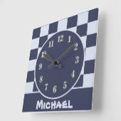 ベビーブルーボーイジオメトリックスクエアパターンキルトベビー スクエア壁時計 (傾斜)