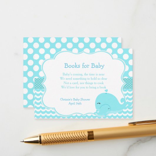 ベビーブルーボーイ付きかわいいクジラベビーおむつラッフル エンクロージャーカード (正面/裏面インサイチュ)