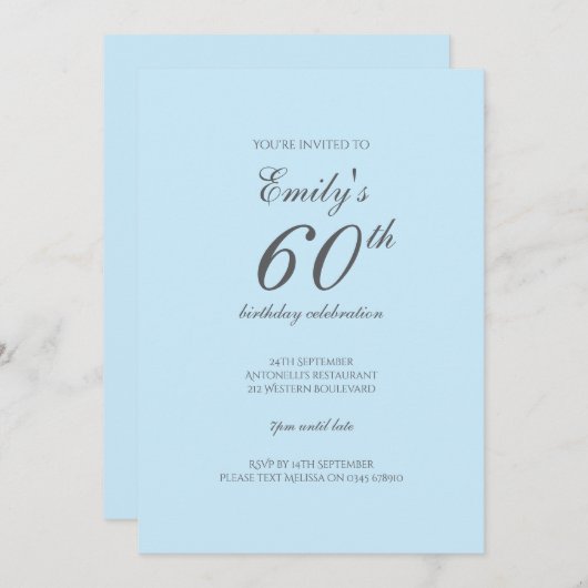 ベビーブルーミニマリスト60誕生日招待状 招待状 (正面/裏面)