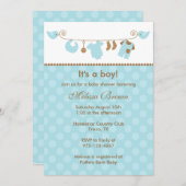 ベビーブルーランドリーラインベビーシャワー招待状 招待状 (正面/裏面)