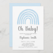 ベビーブルーレインボーベビーシャワーボーイ招待状 招待状 (正面/裏面)