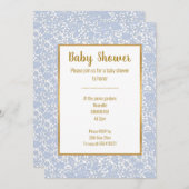 ベビーブルーレース金ゴールドトリムエレガントベビーシャワー 招待状 (正面/裏面)