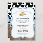 ベビーブルーロデオワイルドウエストカウボーイ誕生日 招待状 (正面/裏面)