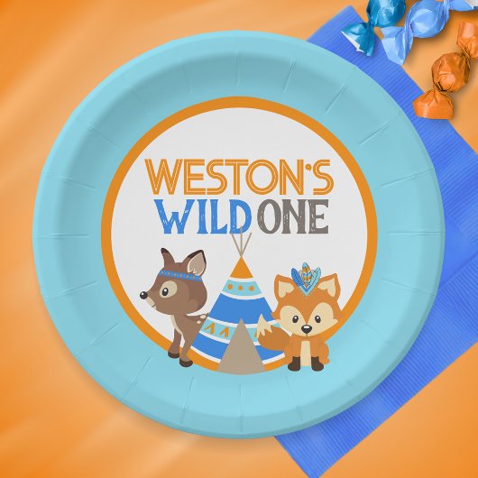 ベビーブルーワイルドワンウッドランドバースデーパーティープレート ペーパープレート