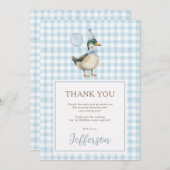 ベビーブルーワンラッキーアヒル1st誕生日 サンキューカード (正面/裏面)