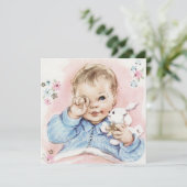 ベビーブルーヴィンテージ男の赤ちゃんシャワー招待状 招待状 (スタンド正面)