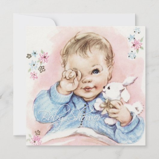 ベビーブルーヴィンテージ男の赤ちゃんシャワー招待状 招待状 (正面)