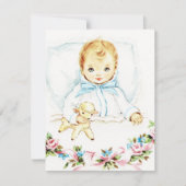 ベビーブルーヴィンテージ男の赤ちゃんシャワー 招待状 (正面)