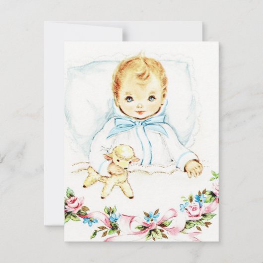 ベビーブルーヴィンテージ男の赤ちゃんシャワー 招待状 (正面)