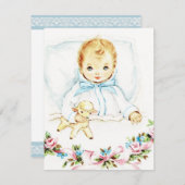 ベビーブルーヴィンテージ男の赤ちゃんシャワー 招待状 (正面/裏面)