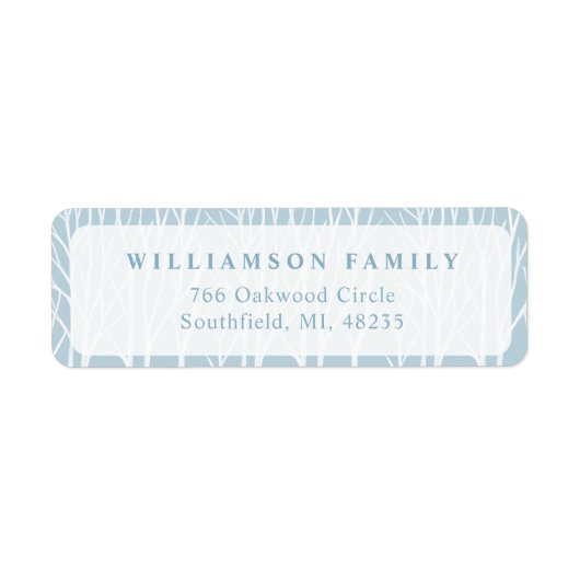 ベビーブルー冬のクリスマス樺の木外は寒い ラベル (正面)