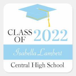 ベビーブルー卒業パーティーお願いラベル スクエアシール