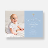 ベビーブルー宗教交叉ボーイフォトバプテスマ 招待状
