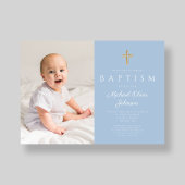 ベビーブルー宗教交叉ボーイフォトバプテスマ 招待状