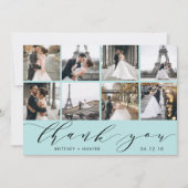 ベビーブルー書道台本フォトコラージュ サンキューカード (正面)