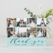 ベビーブルー書道台本フォトコラージュ サンキューカード (スタンド正面)